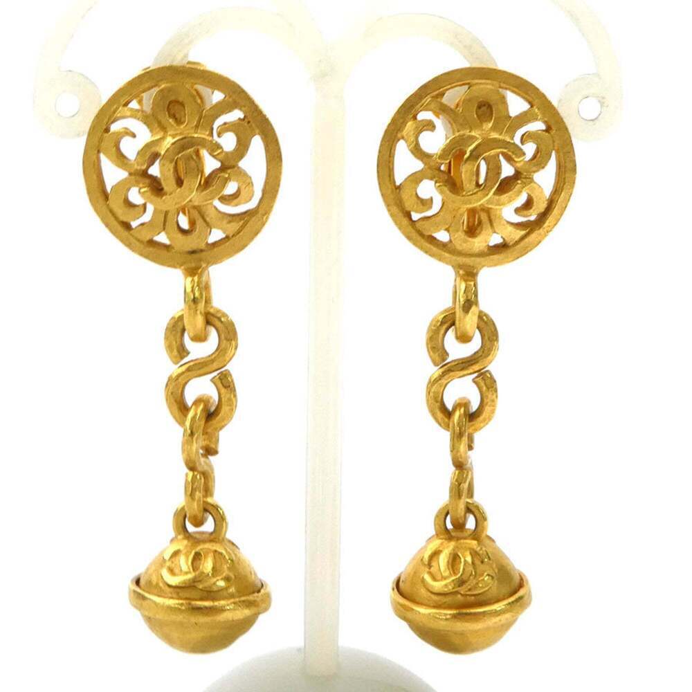 CHANEL Gold Logo Earrings